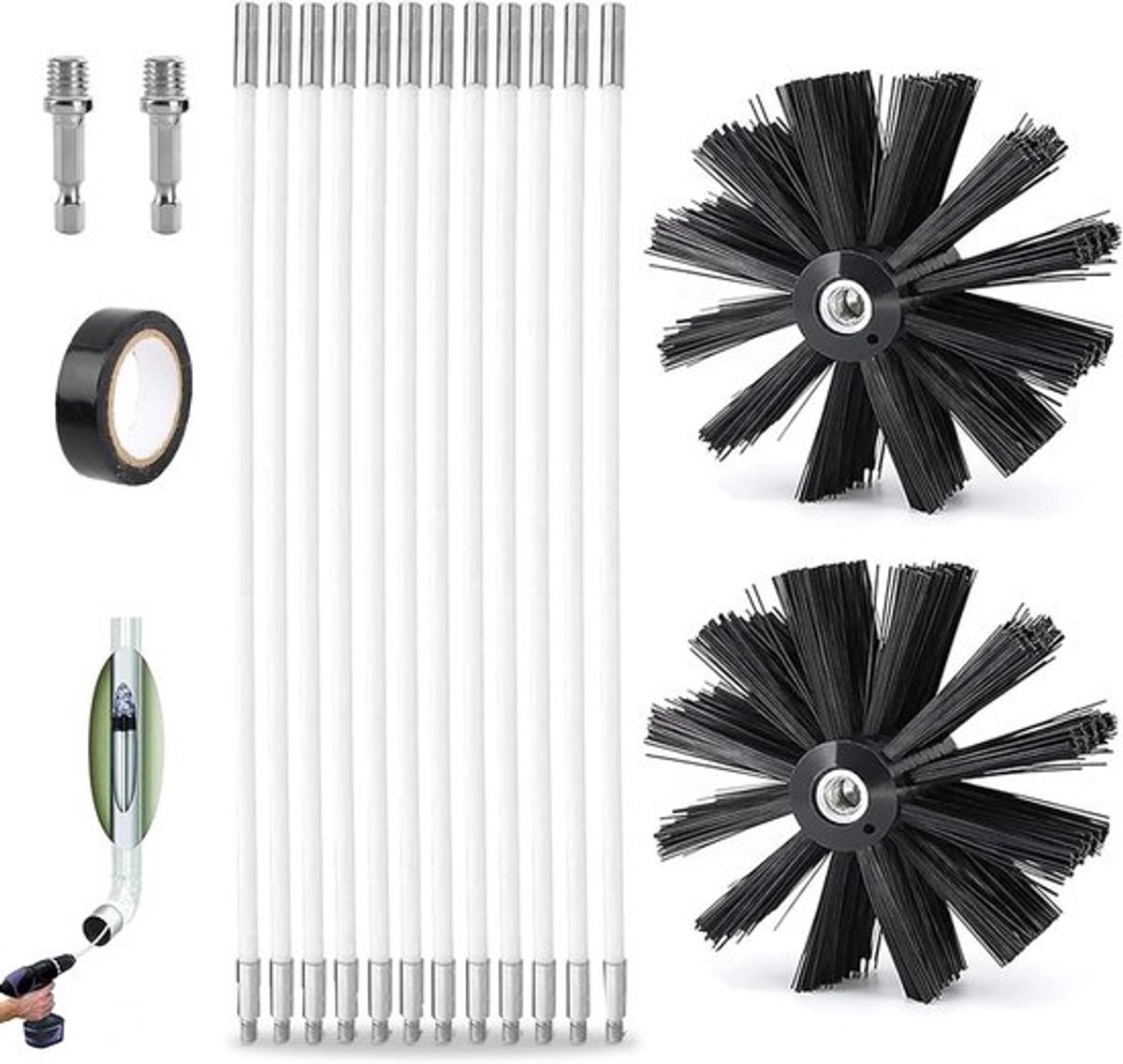 Complete set schoonmaakborstels voor oven en boiler, inclusief flexibele stangen en extra borstels voor grondige reiniging