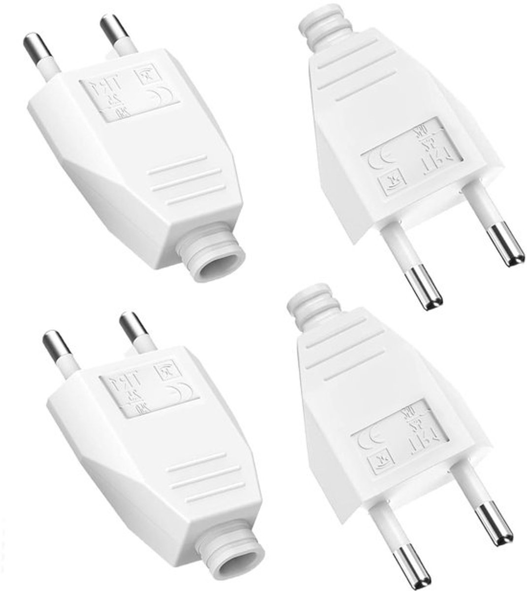 Set van 4 Vlakke Euro Stekkers - Vervangende Schuko Stekker (250V, 2.5A) voor Elektronische Apparaten en Huishoudelijke Toepassingen