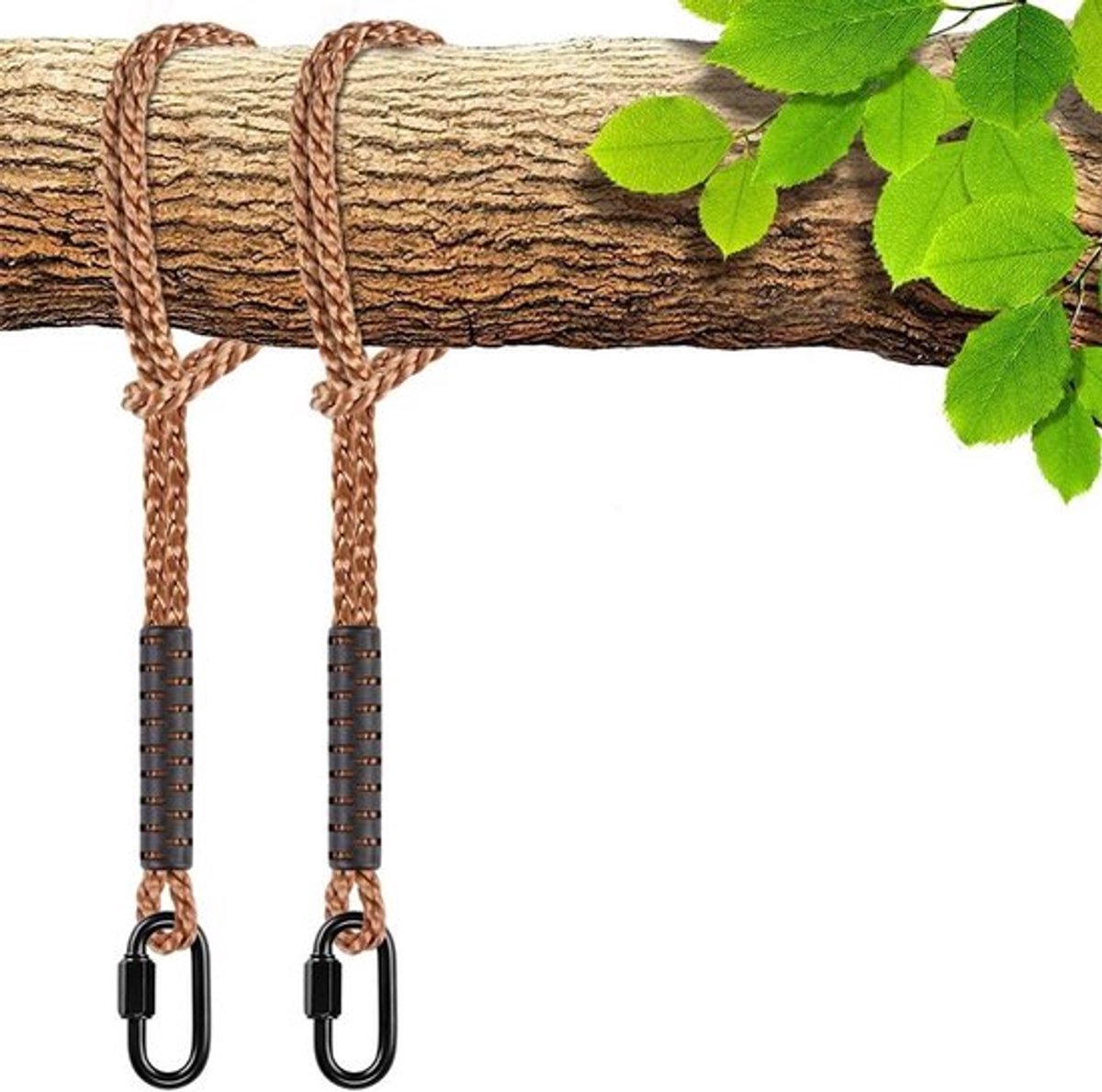 Hangmatriemen en boomschommel-touwenset met karabiners voor buiten, 3,7 meter, 2 stuks, ideaal voor hangmatten, yoga en schommels