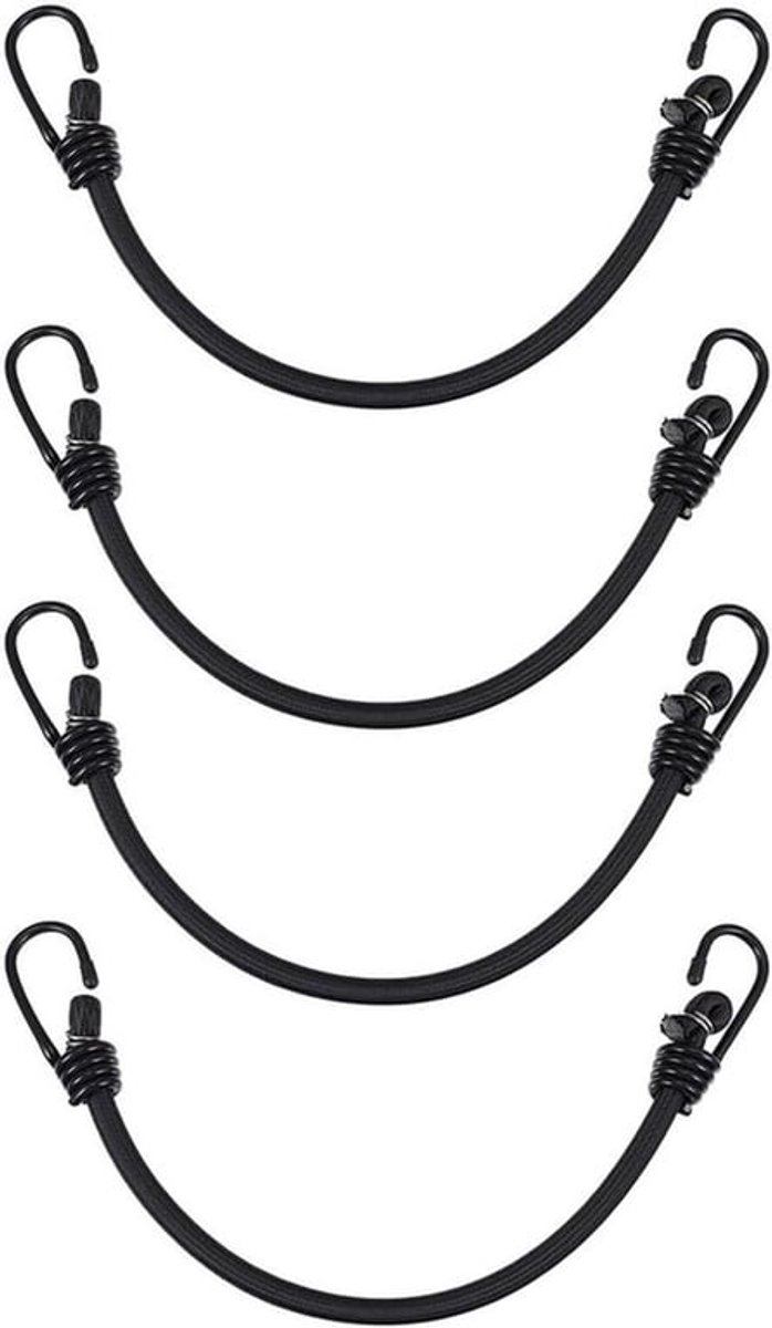 Set van 4 Elastische Straps met Haken, Veelzijdige Bevestiging voor Fietsen, Kamperen en Bagage, Duurzaam en Scheurvast Bungee Koord