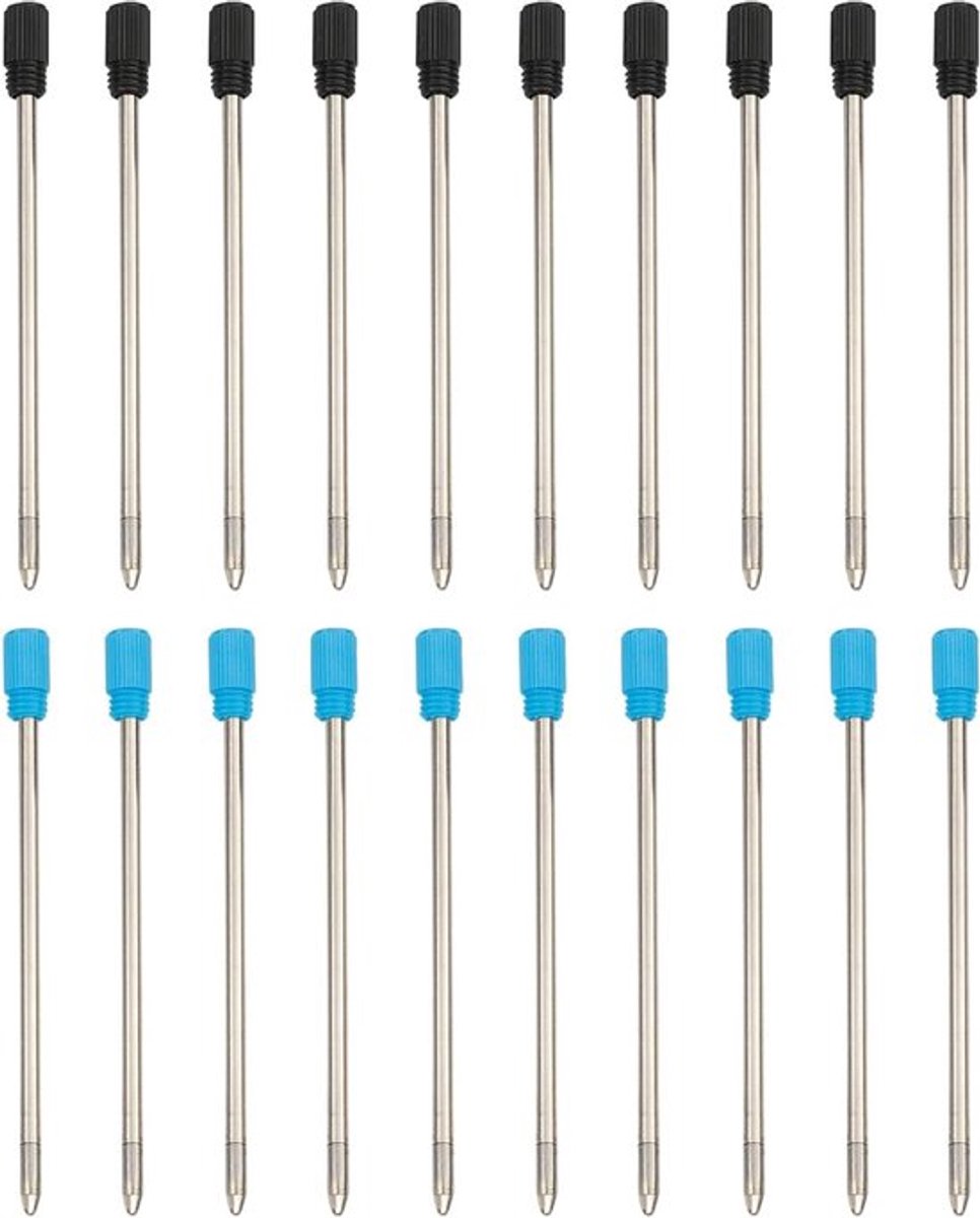 Set van 10 zwarte en 10 blauwe vulpennen met navullingen, 1mm punt voor soepel schrijven
