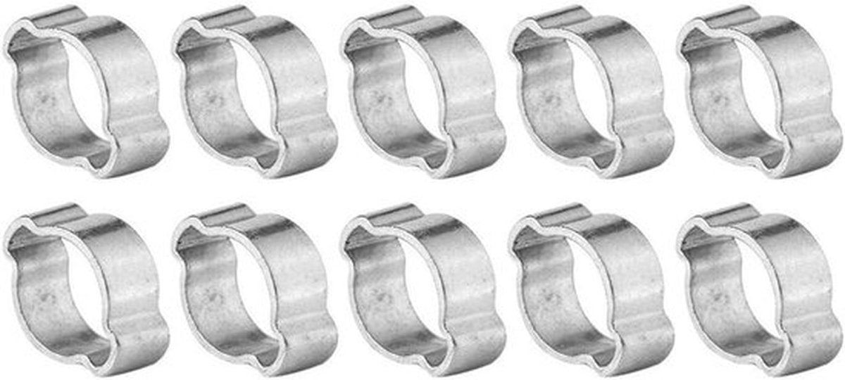 10 Stuks Gegalvaniseerde RVS Twee-Oor Slangklemmen 5-23mm voor Brandstof- en Gasslangen, Ideaal voor Brandstoftoevoer en Slangbevestiging