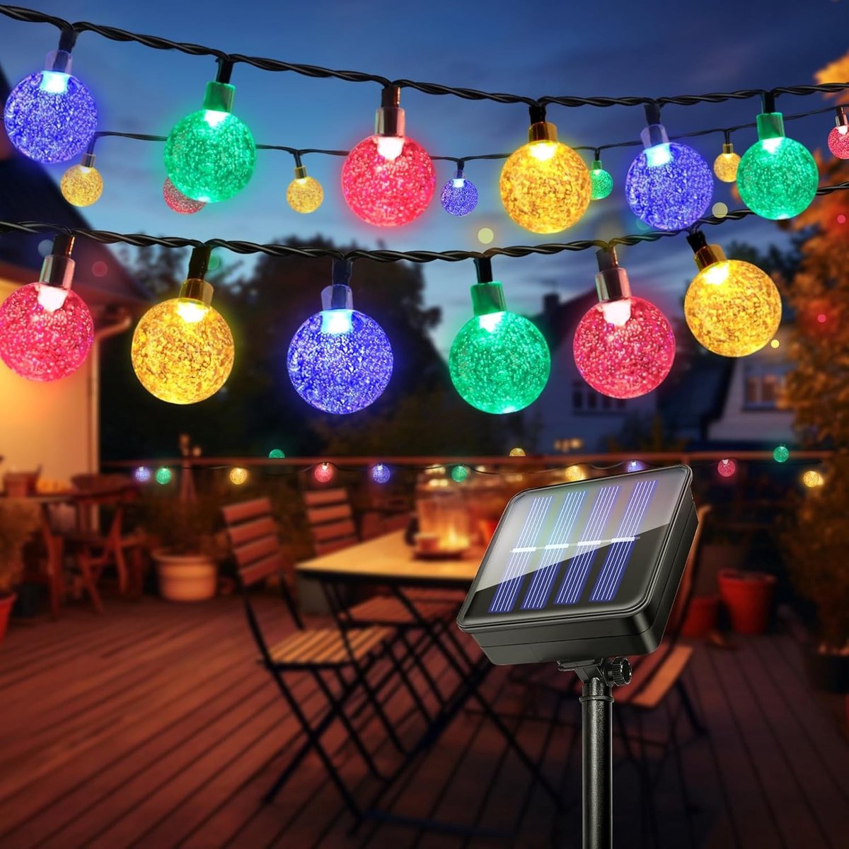 Zonne-energie Tuinverlichting - Kleurrijk - 11 meter - Waterdichte LED Snaarlampen met 60 Kristallen Bollen - Voor Binnen en Buiten