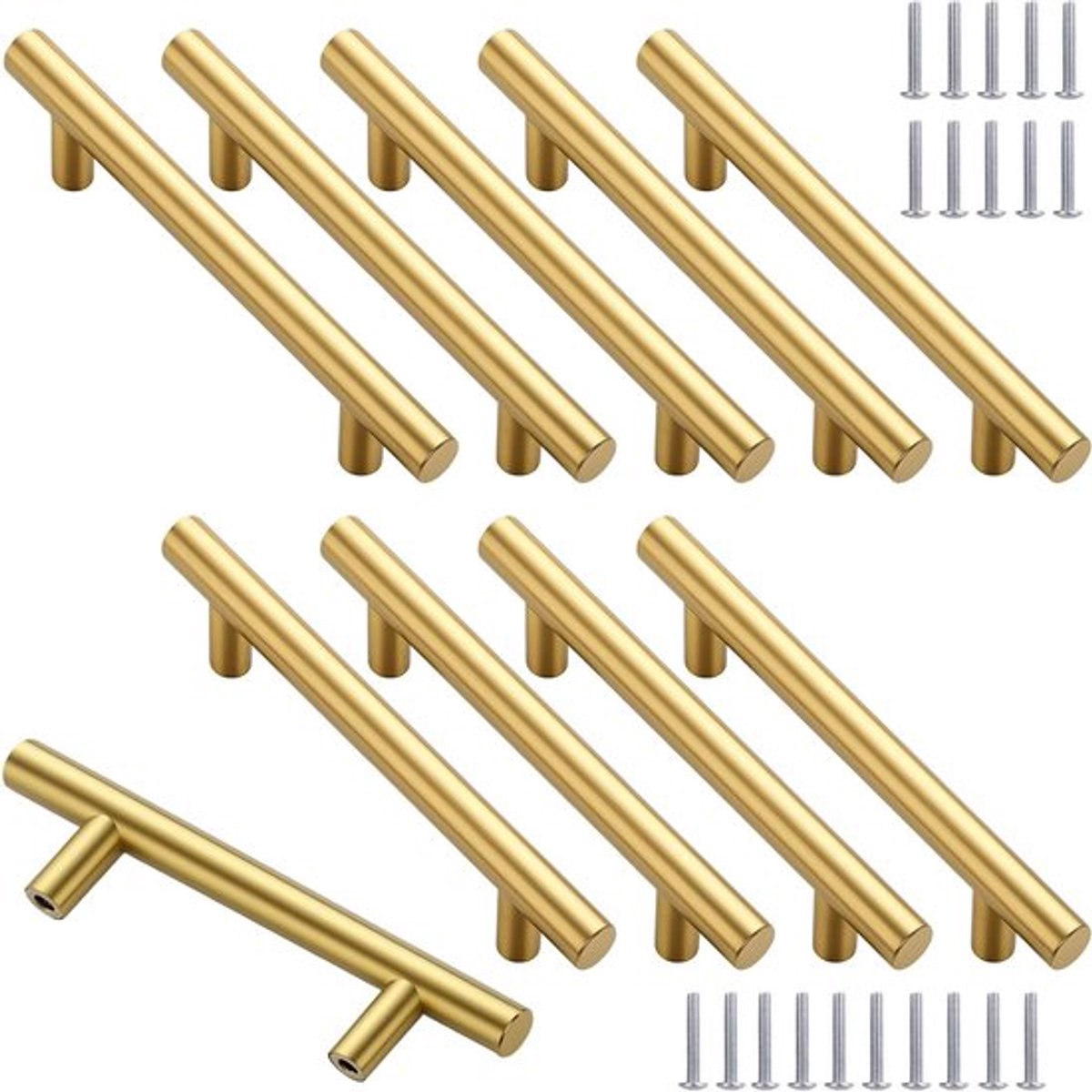 Stijlvolle Gouden Meubelgrepen voor Keuken en Kasten - 10 Stuks, 128mm Gatafstand, RVS, Inclusief Schroeven, Perfect voor Laden en Kledingkasten