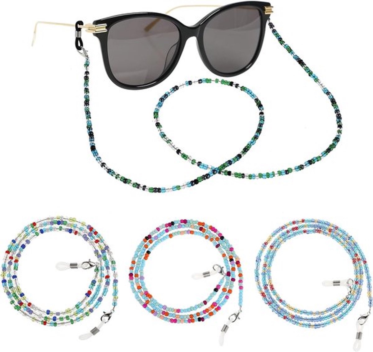 Multicolor Bead Brilkettingen voor Vrouwen - Antislip Brilkoord, Spectacle Chain en Lanyard voor Eyewear, 4 Stuks