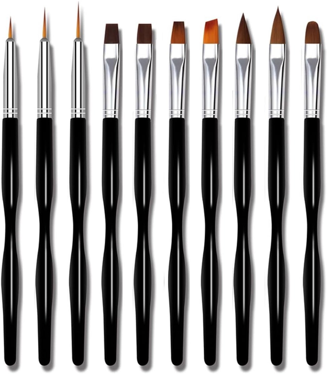 Kwastjes Set voor Nagelkunst - Zwart - 10-delige Professionele Schilderset - Voor Nail Art Enthousiastelingen
