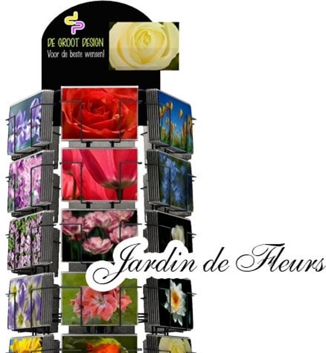 Jardin de Fleurs 17x11cm complete serie inclusief display in bruikleen, topkaart en backcards