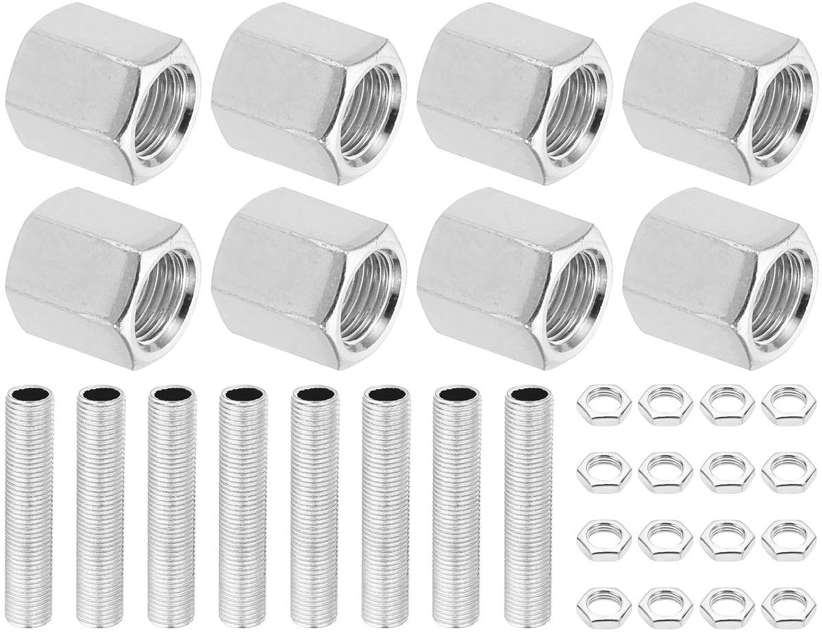 SnelShoppen - M10 Lamp Tube Reparatieset - M10 x 15 Moer - Met Hexaangrijpende Moeren - Staal - 8x Gegalvaniseerde Moeren - Voor Lamp Reparatie