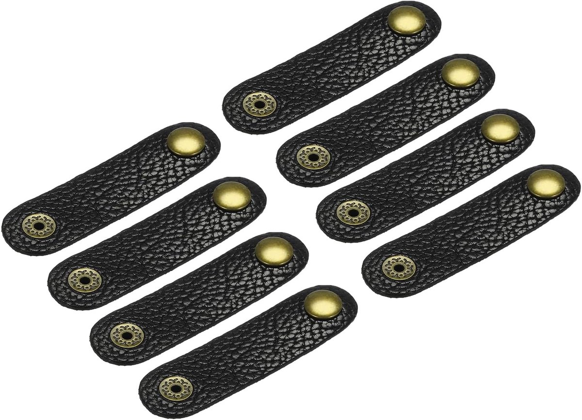 SnelShoppen - 8-delige Kabel Organizer met Leren Band, 80x20mm, Zachte Kabelbeheersing voor USB, Hoofdtelefoon, Zwart, Thuis en Kantoor