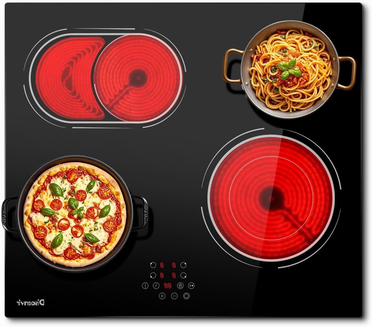 Keramische Kookplaat - Elektrisch Fornuis - Snel Koken - Dubbele Ovaal Zone - 59 x 52 cm - Zwart