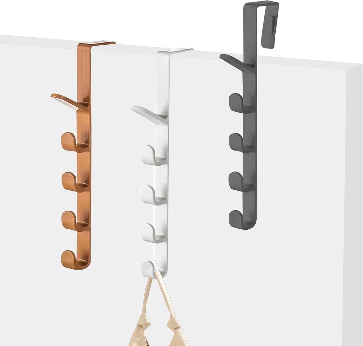 Over de deur hanger 3 stuks - zwart, wit, bruin - stevige haak - praktisch voor kleding - ShopVlot