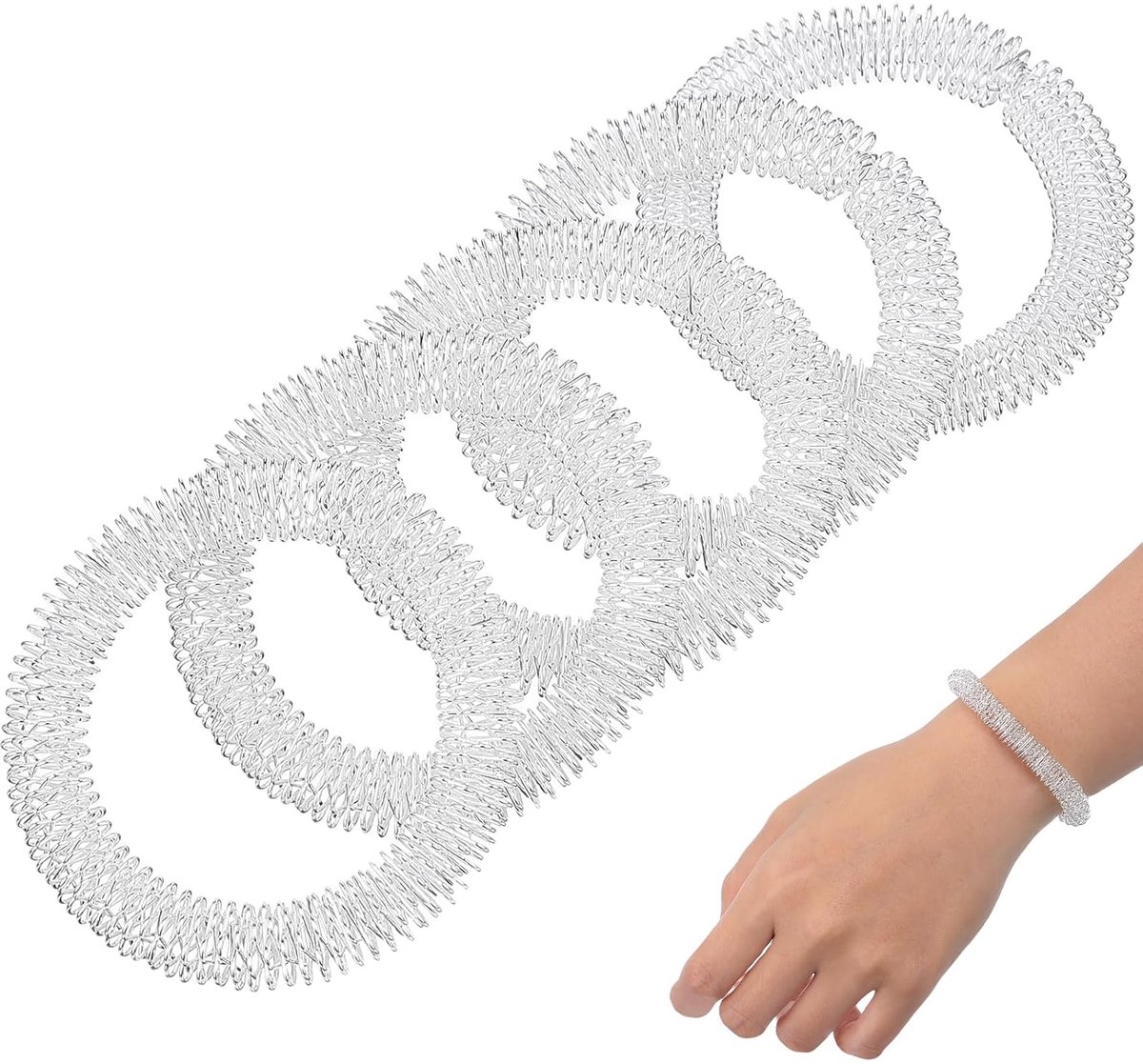 SnelShoppen - 5 Stuks Metalen Acupressuur Massage Armband voor Polsgezondheid voor Vrouwen en Meisjes - Zilver - Verminderen van Vingergewricht Vermoe