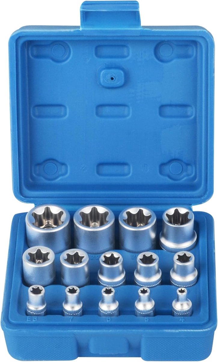 SnelShoppen - 14-delige E-Torx Steeksleutelset E4-E24, CR-V Staal, Gehard, Makkelijk in Gebruik, Voor Ratels en Kruisbars, Corrosiebestendig, Professi
