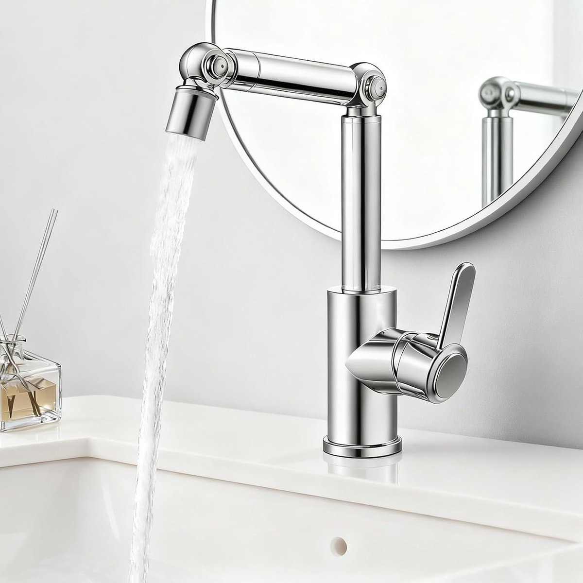 SnelShoppen - Luxe Badkamer Kraan met 360° Draaiarm, Hoogglans Chroom, RVS, Limescale Bestendig, Drupvrij, Ideaal voor Wasbak en Gezinsgebruik