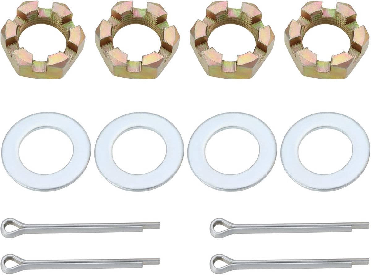 SnelShoppen - Trailer Moeren Set 1" - Carbon Staal Schijven en Cotter Pins voor Aanhanger, Boot en Caravan - 2 Sets Inclusief