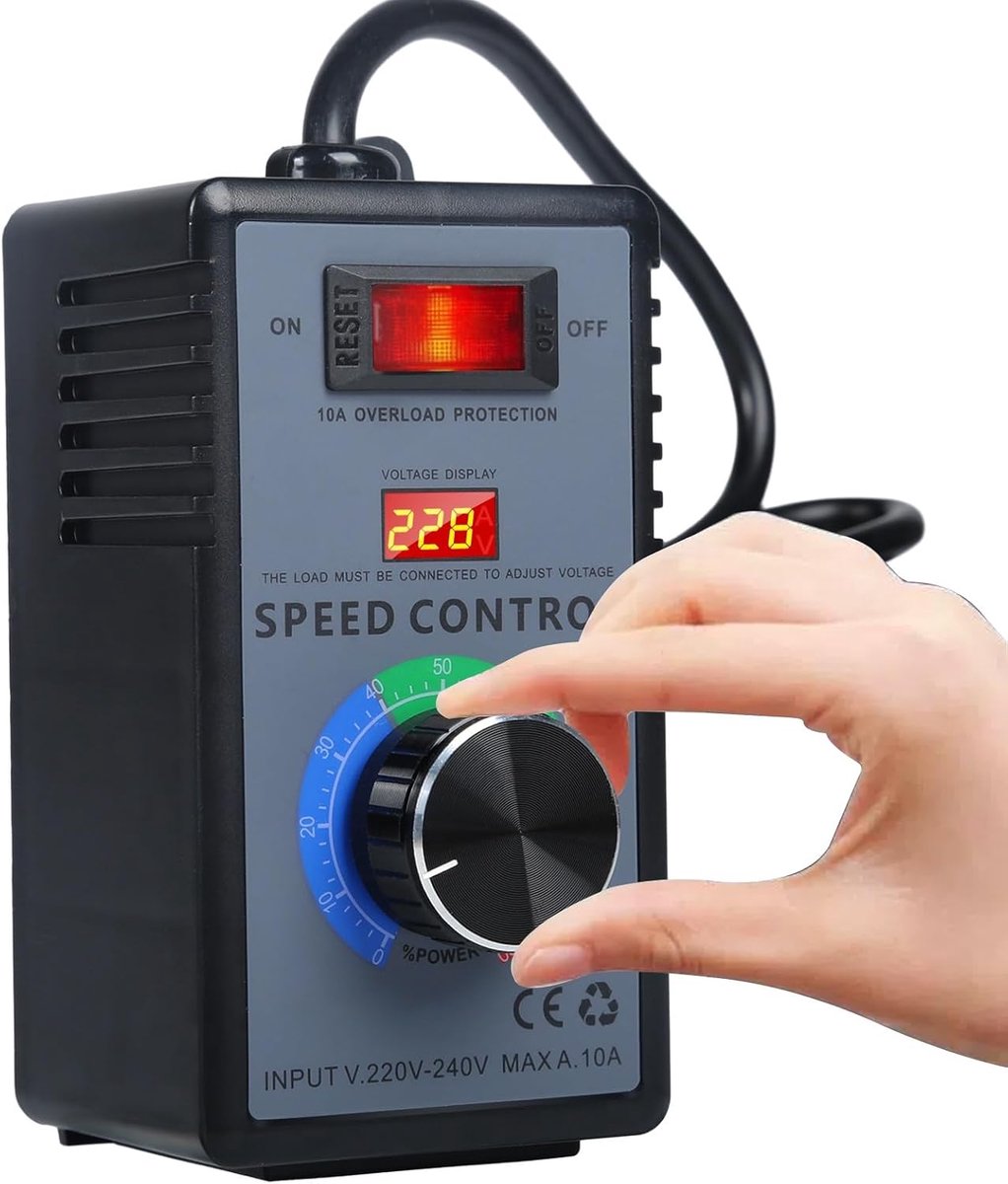 SnelShoppen - Elektronische Snelheidsregelaar 230V Motor AC 220V 4000W SCR voor Kleine Motoren, Hoekslijpers en Bladblazers met Temperatuur- en Volume
