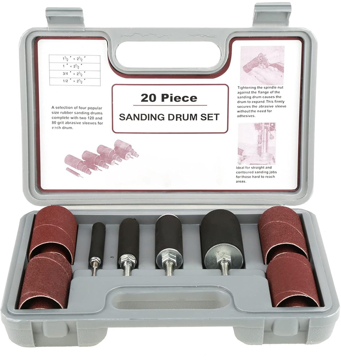 SnelShoppen - Schuurrollen Set 20-Delig, Schuurdrum met Spindelschuurmachine, Schuurcylinder voor Elektrische Gereedschappen, Diverse Maten 13-38 mm