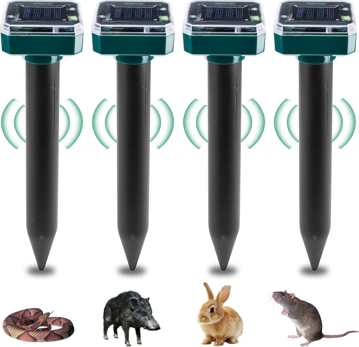 SnelShoppen - Ultrasone Mollenwerper 4 Stuks Zonne-energie IP65 voor Tuin, Gras en Moestuin - Effectieve Dierenbestrijding - Geluidsniveau 400-1000Hz