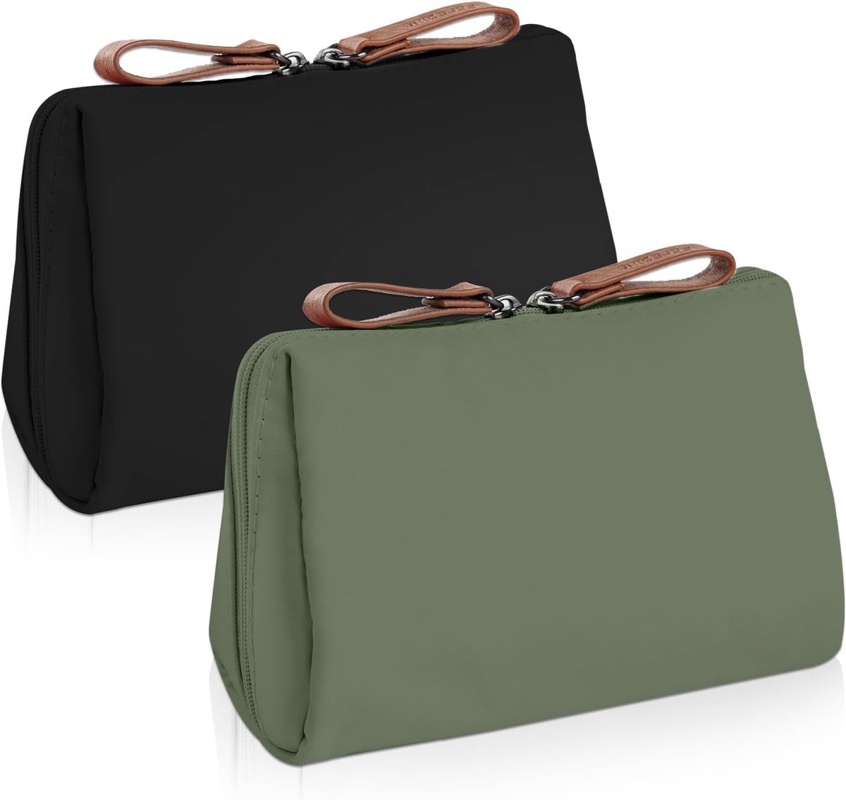 SnelShoppen - Kleine Reis Makeup Tas, Waterdichte Toilettas met Vakken, Multifunctionele Tas voor Vrouwen en Meisjes, Zwart+Groen, Ideaal voor Vakanti