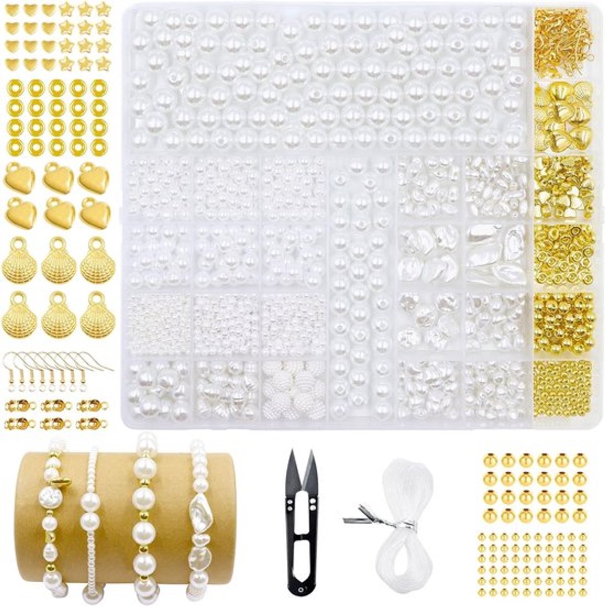 1400 Stuks Witte Kralen voor het Maken van Armbanden - DIY Kralen, Spacer Kralen en Gouden Kralen 3-12mm voor Sieradencreatie