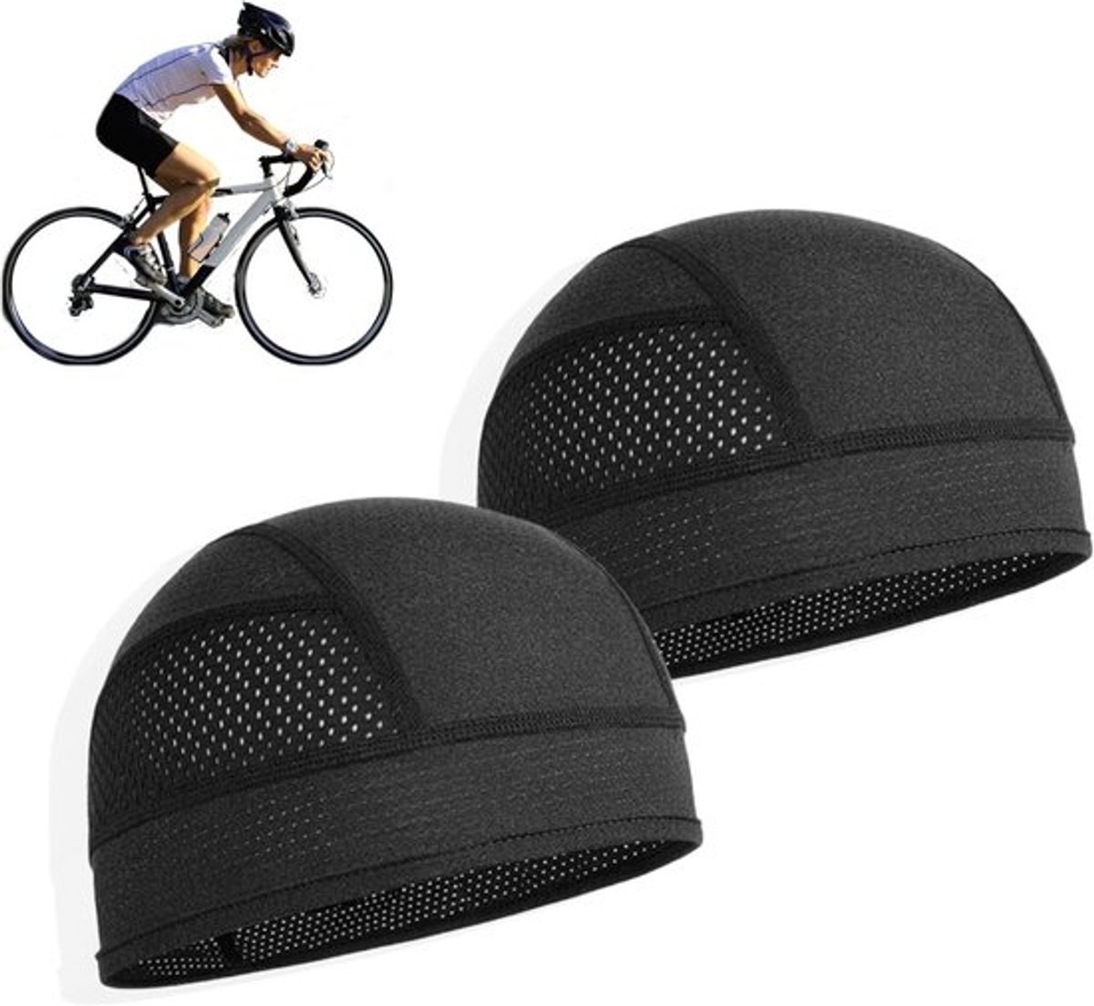 Ademende zomer mesh fietsmutsen voor heren en dames - Zweetbescherming, loopmuts en sportaccessoire voor fietsen en hardlopen, zwart, 2 stuks