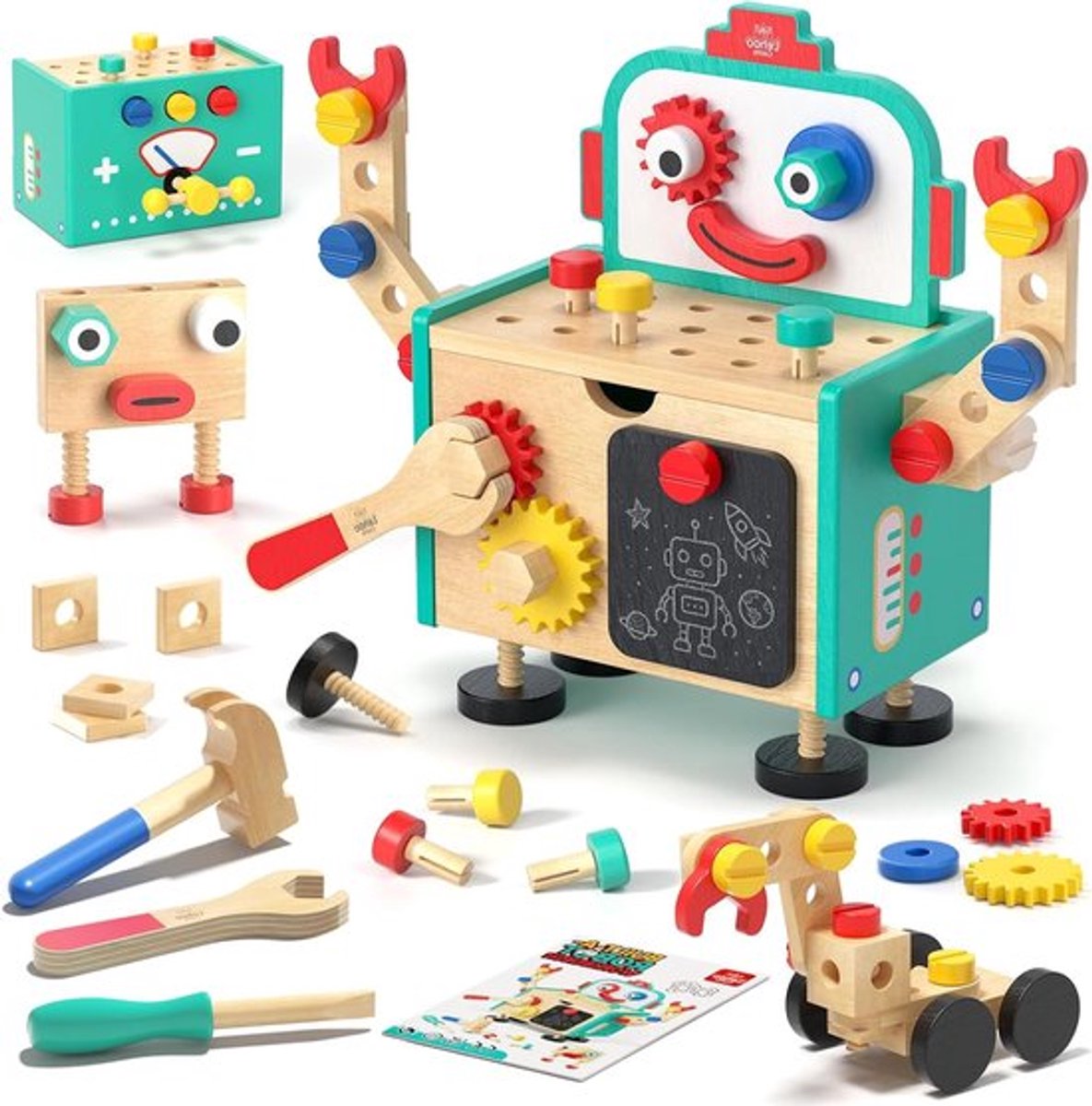 Creatieve Werkbank voor Kinderen vanaf 3 Jaar, Houten Speelgoed met Robot Gereedschap, Motorische Vaardigheden en Educatieve Spellen voor Jongens en Meisjes 2-4 Jaar