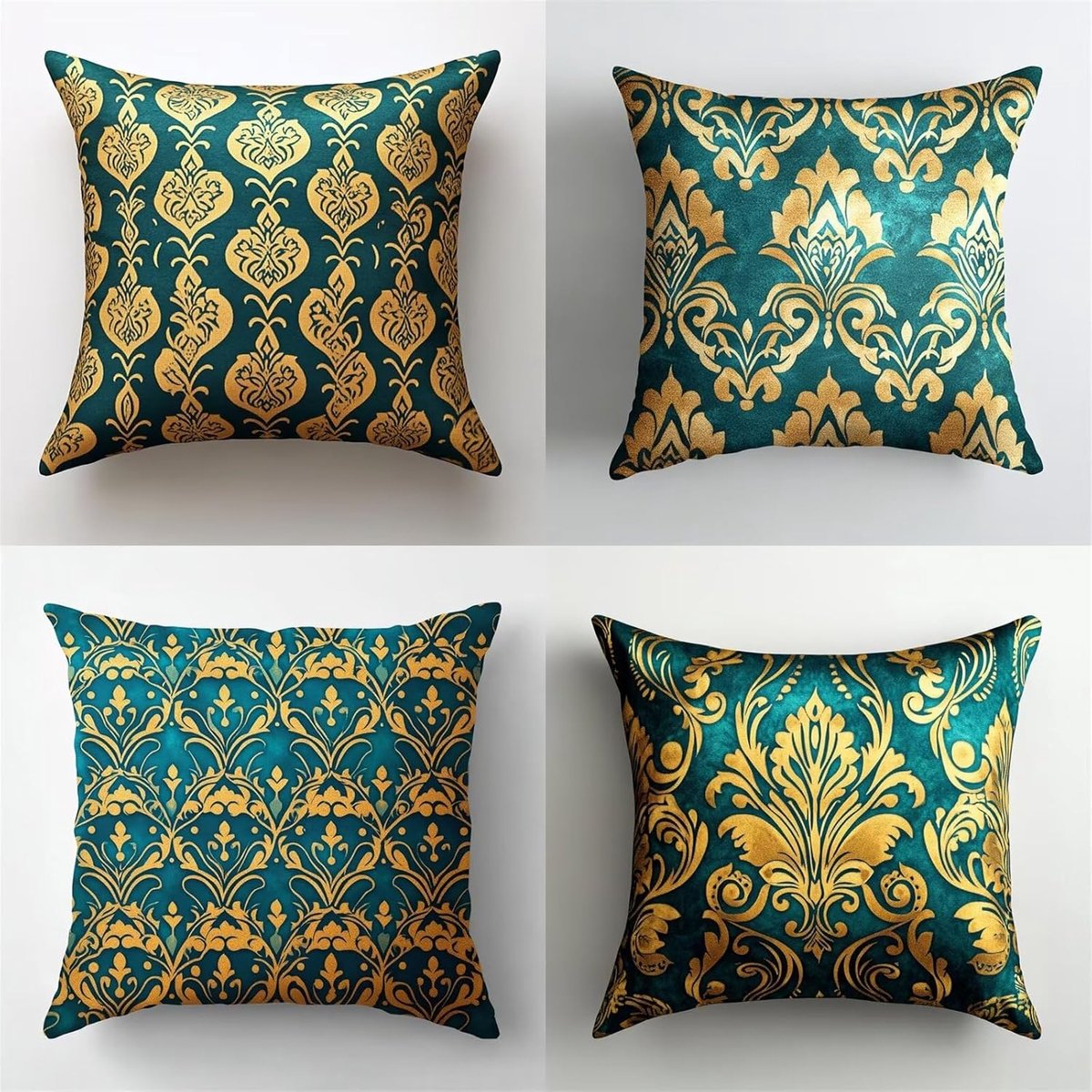 SnelShoppen - Set van 4 Kussenslopen 60 x 60 cm - Dubbelzijdig Groen en Goud - Zachte Katoenen Kussenhoezen voor Sierkussens in Slaapkamer en Woonkame