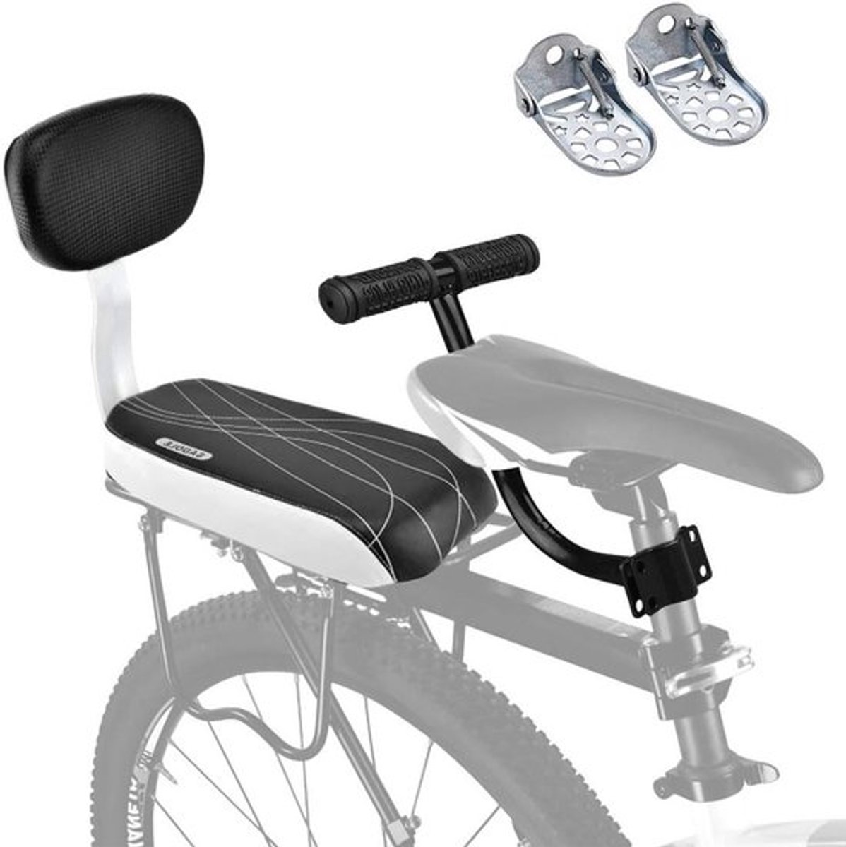 Comfortabele Achterbank Kussen voor Fiets, Veiligheidskussen voor Kinderen, Armsteunen en Voetsteunen met Rugleuning, Ideaal voor Fietstochten met Kinderen