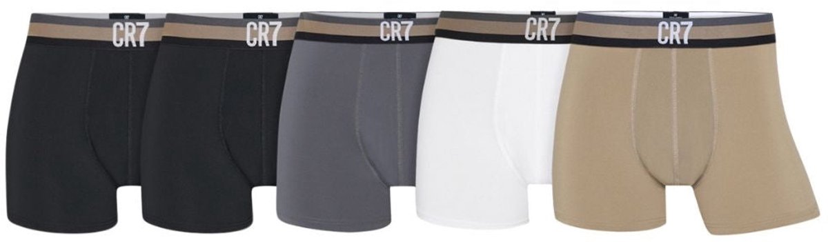 CR7 Heren Boxershorts Microvezel 5-Pack Maat M - 88% Polyester - 12% Elastaan - Inclusief Reistas - Zwart - Grijs - Wit - Camel