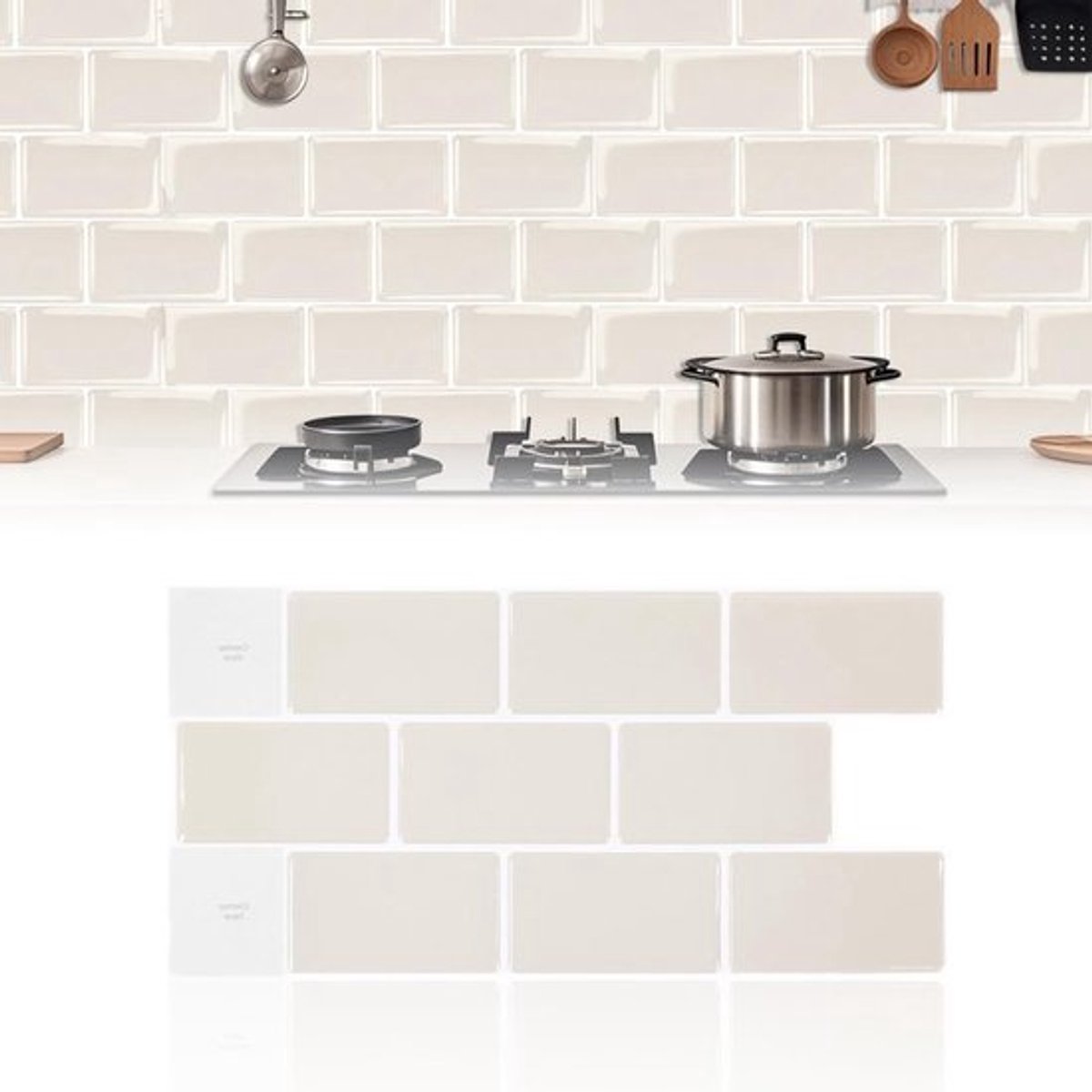 Zelfklevende Wandtegels 3D Panelen - 10 Stuks Waterproof Tegel Stickers voor Keuken en Badkamer - 30 x 15 cm Amandelgeel, Oil-proof en Makkelijk aan te Brengen