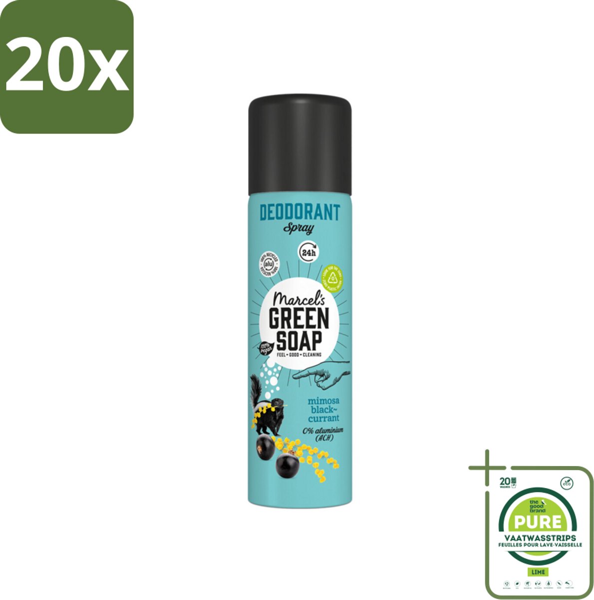 20 x Marcel's Green Soap - Deodorant Spray - Mimosa & Blackcurrant - Langdurige frisheid - 150 ml - Grootverpakking - Deodorant Spray - Natuurlijke Deodorant - Aluminiumvrije Deodorant - Vegan Deodorant - Milieuvriendelijke Deodorant