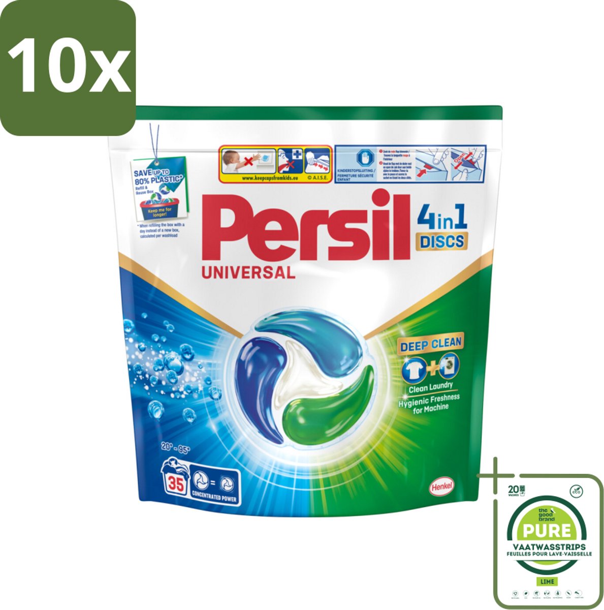 10 x Persil - Wasmiddel - Discs Universal - Voor Witte Was - 35 wasbeurten - Grootverpakking - Wasmiddelen - Waspoeder - Vlekkenverwijderaar - Wascapsules - Biologisch Afbreekbaar
