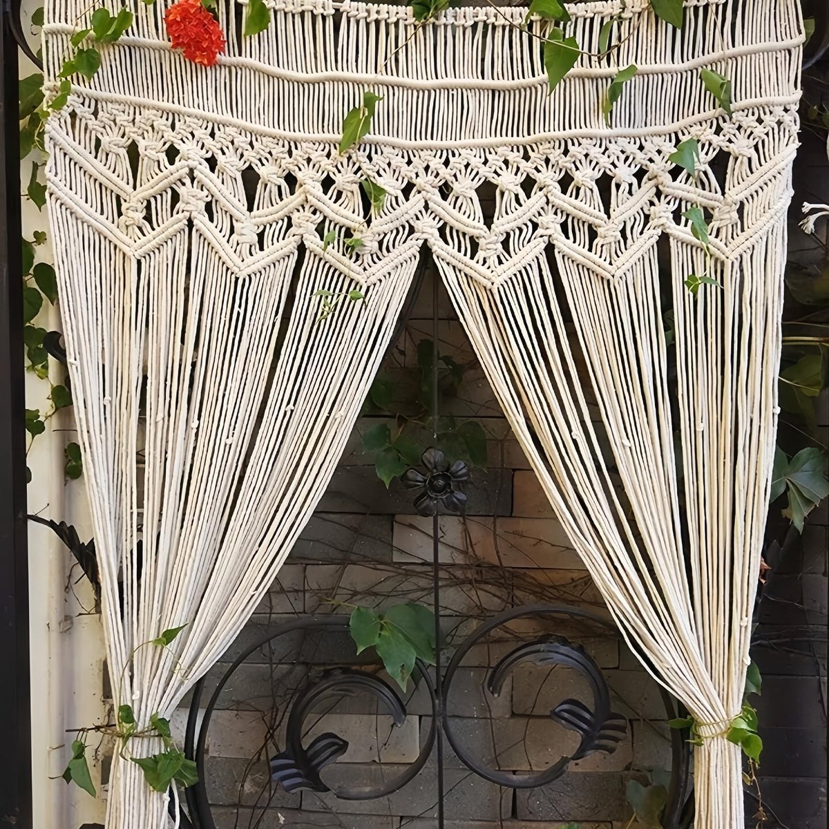 SnelShoppen - 100cm x 180cm Macrame Gordijn, Handgeweven Katoenen Touw, Boho Deurgordijn, Luxe Kamerverdeler, Beige voor Woondecoratie, Deur en Venste
