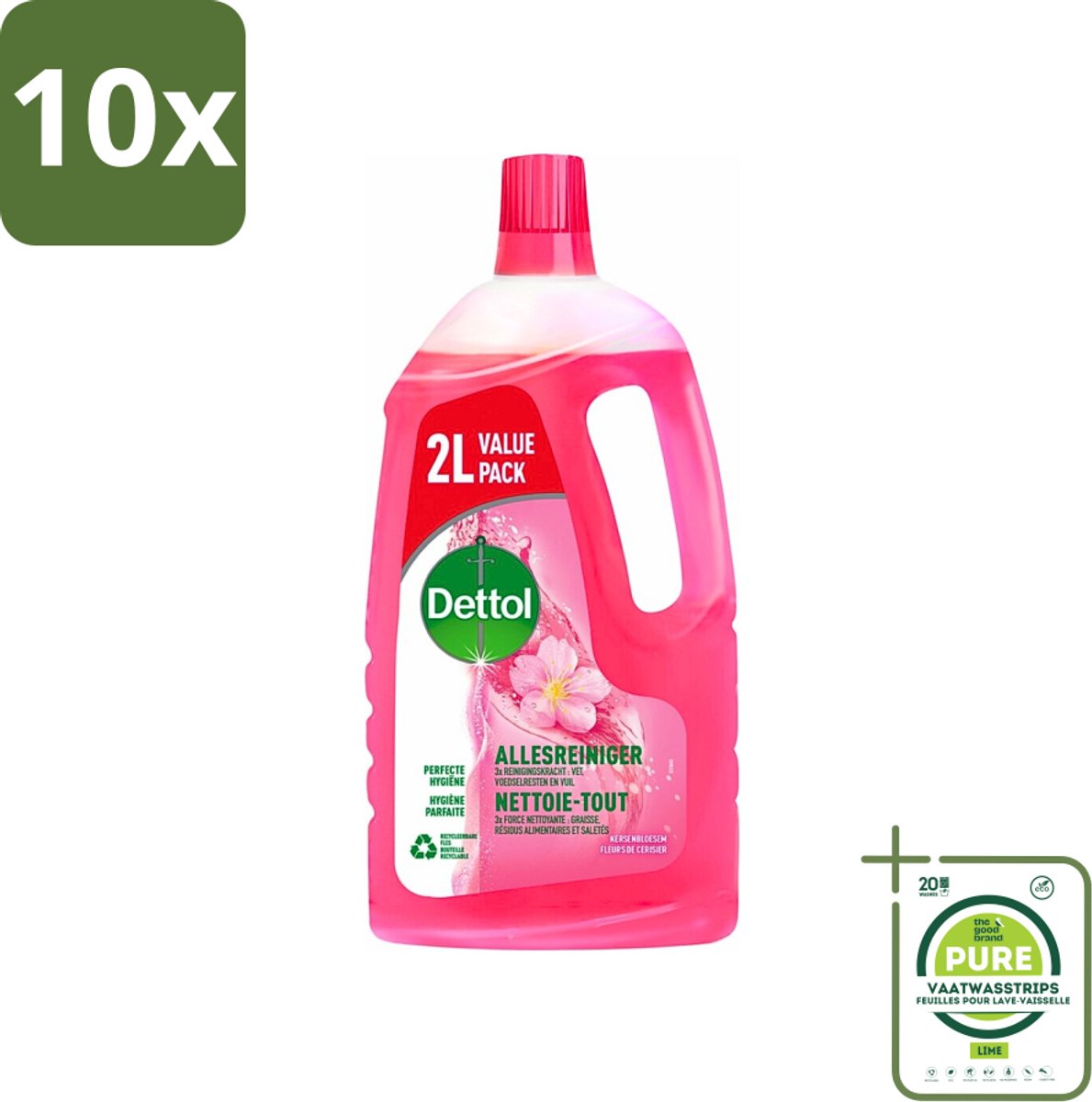 10 x Dettol - Allesreiniger - Kersenbloesem - Dieptereiniging - 2 liter - Grootverpakking - Allesreiniger - Schoonmaakproduct - Antibacterieel - Kersenbloesemgeur - Dieptereiniging