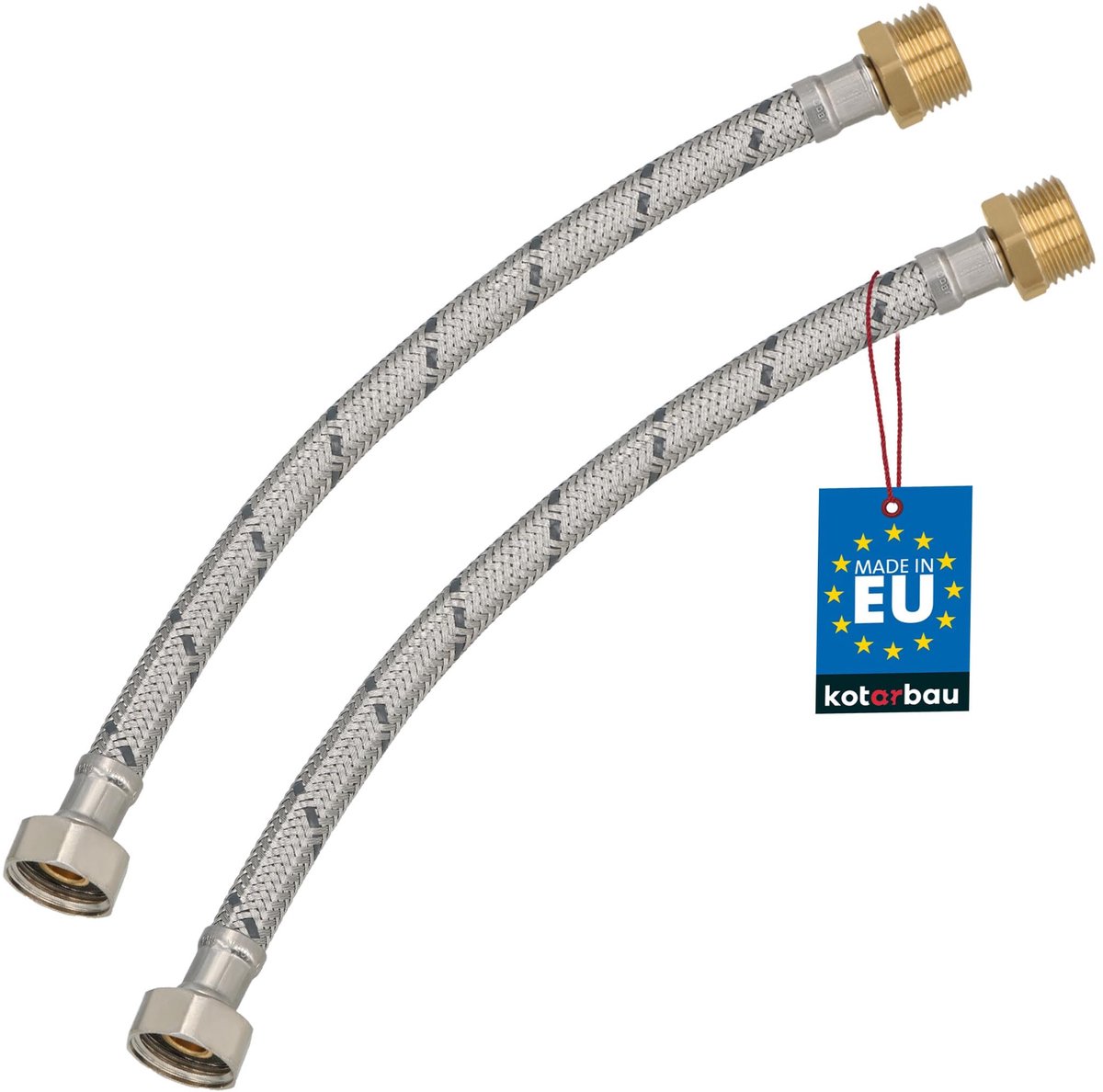 KOTARBAU® 2 Stuks - Flexibele Aansluitslang 1/2"x1/2" - Sanitaire Aansluitslang 30 cm - Flexibele Kraanslang - Buitendraad x Binnendraad - Aansluitslang Armatuur - Gevlochten Roestvrijstalen Aansluitslang