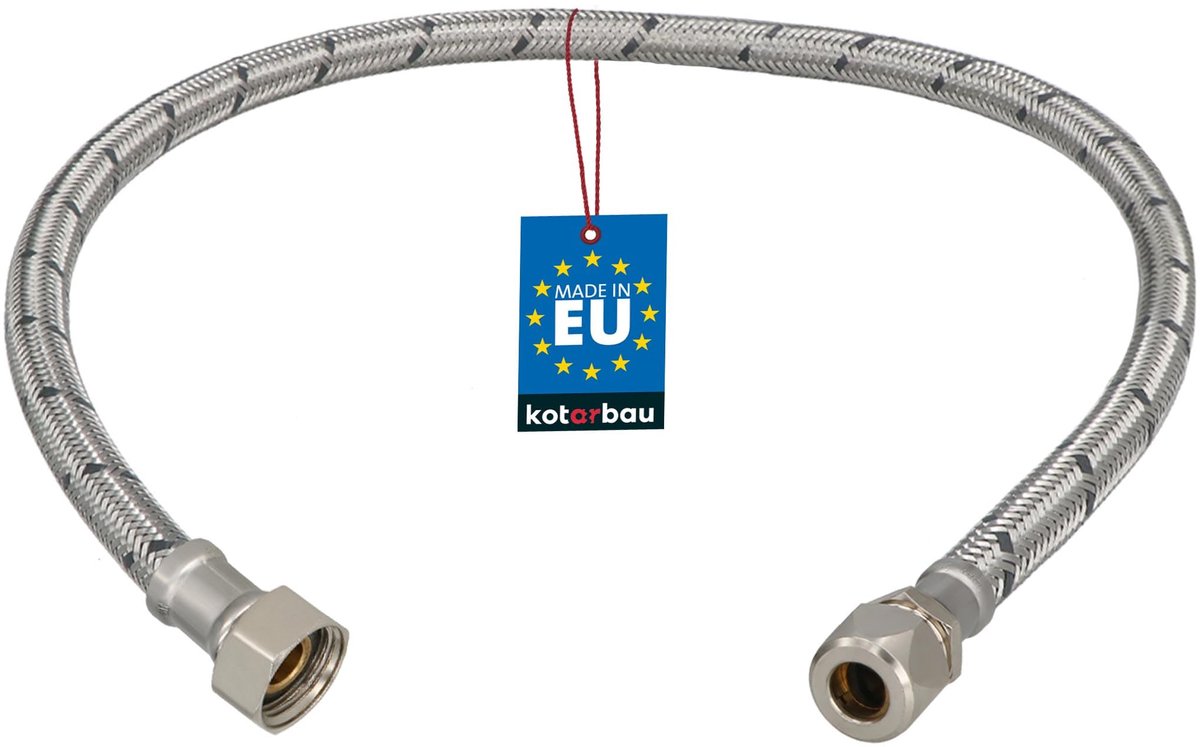 KOTARBAU® Flexibele Aansluitslang 3/8"x3/8" - Aansluitslang Armatuur 60 cm - Flexibele Kraanslang - Wartelmoer x Knelkoppeling - Sanitaire Aansluitslang - Gevlochten Roestvrijstalen Aansluitslang - Zilver