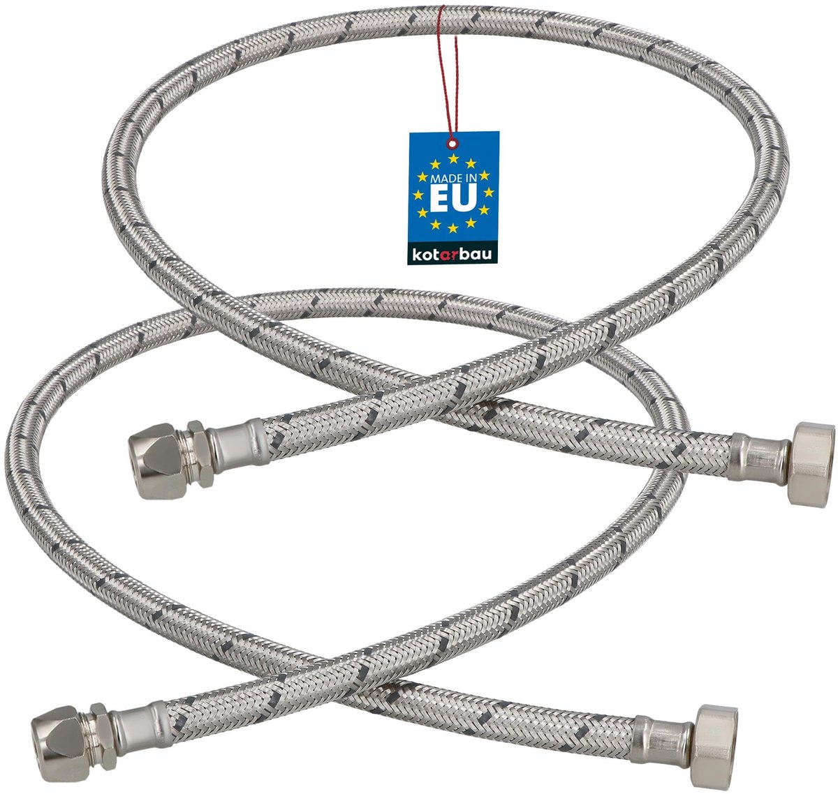 KOTARBAU® 2 Stuks - Flexibele Aansluitslang 1/2“x3/8“ - Aansluitslang Armatuur 100 cm - Flexibele Kraanslang - Wartelmoer x Knelkoppeling - Sanitaire Aansluitslang - Gevlochten Roestvrijstalen Aansluitslang