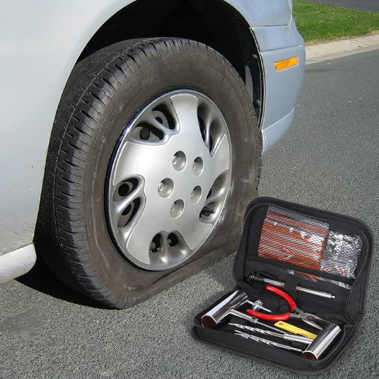 Bandenreparatieset - Banden reparatie - Noodreparatie onderweg - 46-delige complete set - Universeel - Zwart — afbeelding 2
