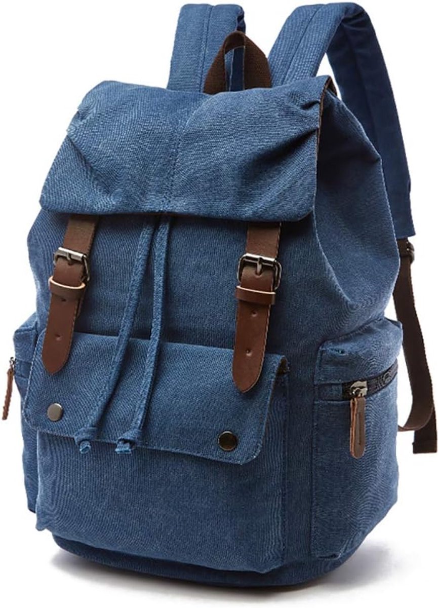 Vintage Rugzak - Schooltas voor Laptop - Grote Capaciteit - Dagrugzak voor Wandelen en Reizen - Unisex - Blauw