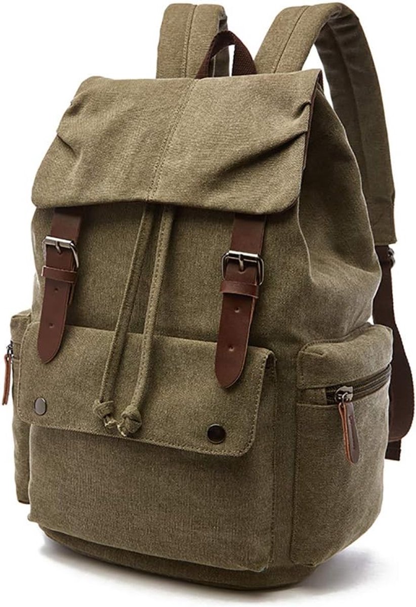 Vintage Rugzak - Schooltas voor Laptop - Grote Capaciteit - Dagrugzak voor Wandelen en Reizen - Unisex - Groen