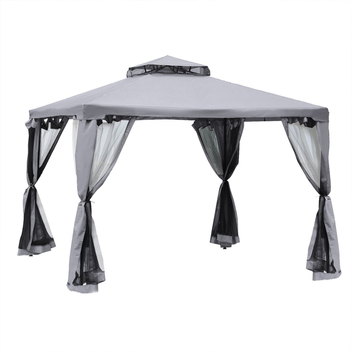 Tuinpaviljoen 3x3m - Met 4 Zijwanden en Insectenbescherming - Weerbestendig Metaal en Polyester - Antracietgrijs