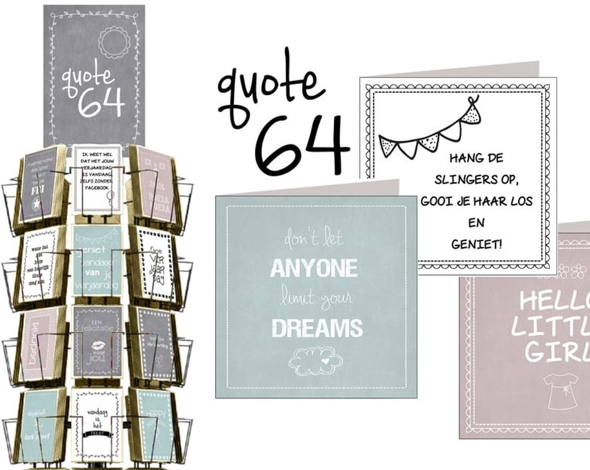 Quote 15x15cm complete serie inclusief display in bruikleen, topkaart en backcards