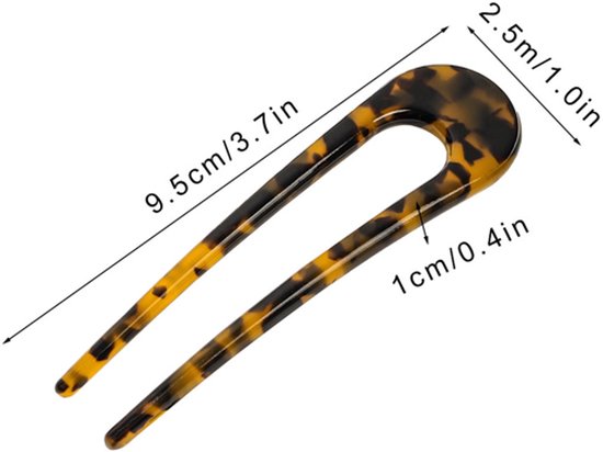 U-vormige haarvork met schildpadprint, 9,5cm lang.
