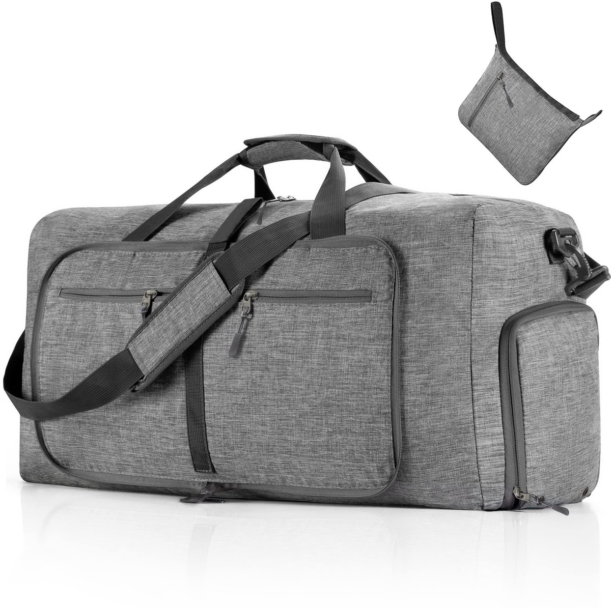 SnelShoppen - Reisplunjezak voor Heren 65L, Opvouwbare Reistas met Schoenenvak, Waterdicht en Scheurvast, Grijs, Ideaal voor Reizen, Camping, Vakantie