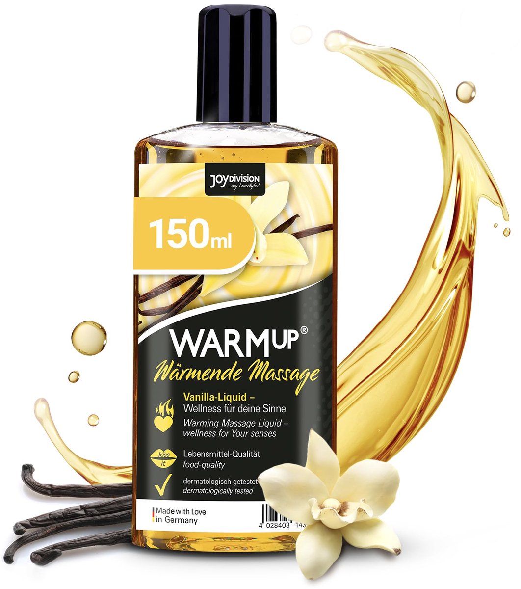 JOYDIVISION Warmup 150 ml massagevloeistof met vanillegeur en -smaak I verwarmend effect I net als massageolie