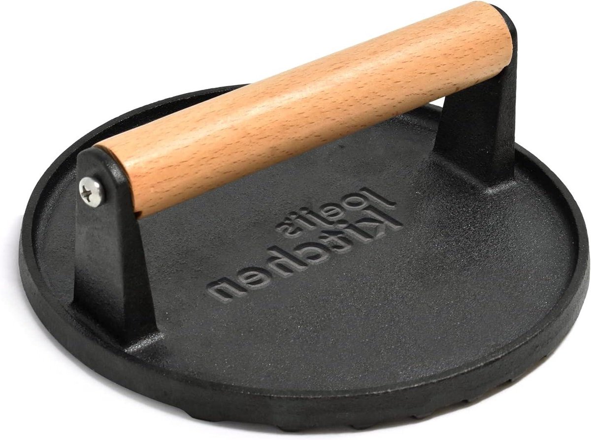 Gietijzeren Burgerpers - Vleespers Grill - Perfect Grillen - Geribbeld Antiaanbak - 17.5 cm - Zwart