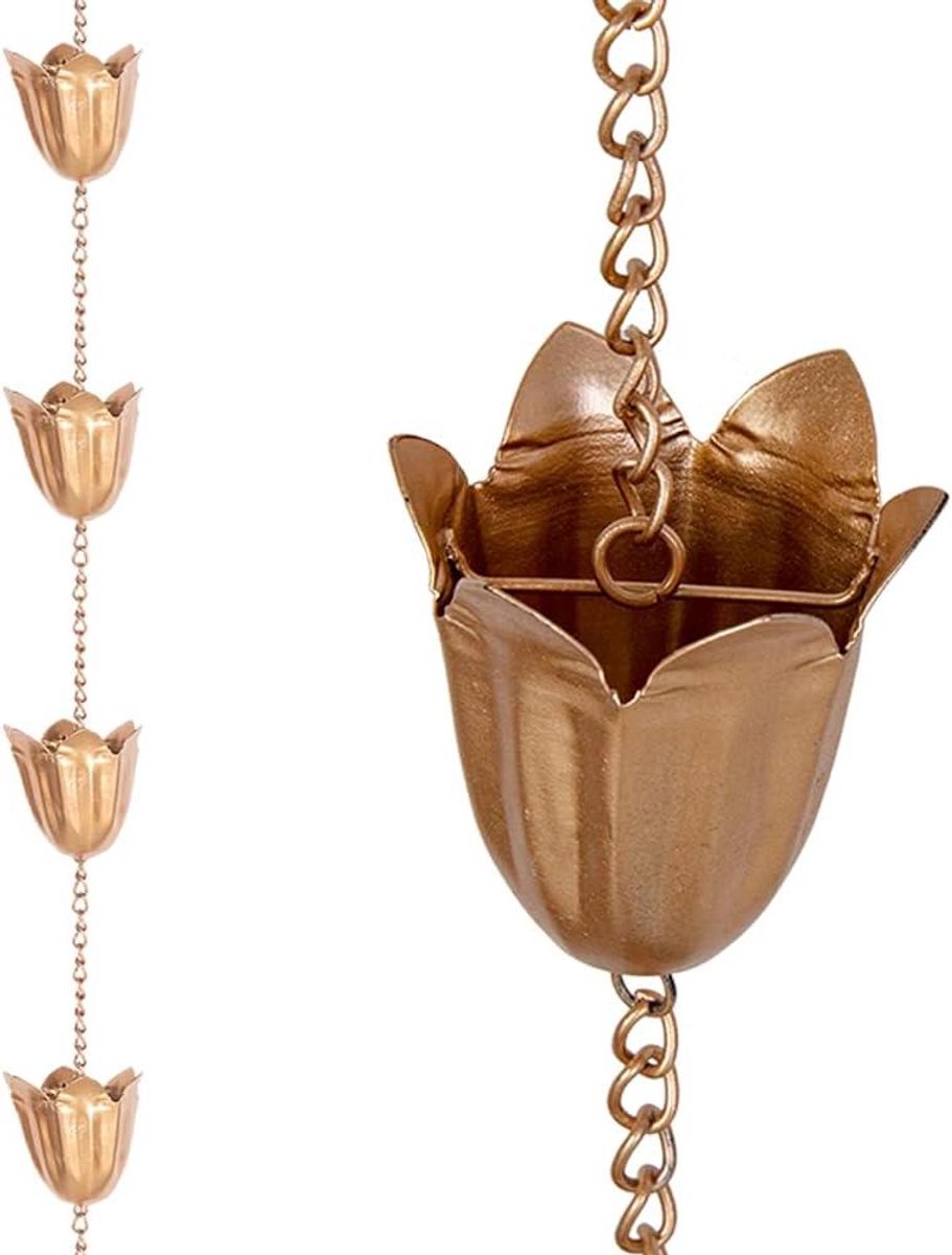 Regenketting - Dakgoot Decoratie - Waterafvoer Versieren - Lotus Vorm Cups - 25 Meter - Koper