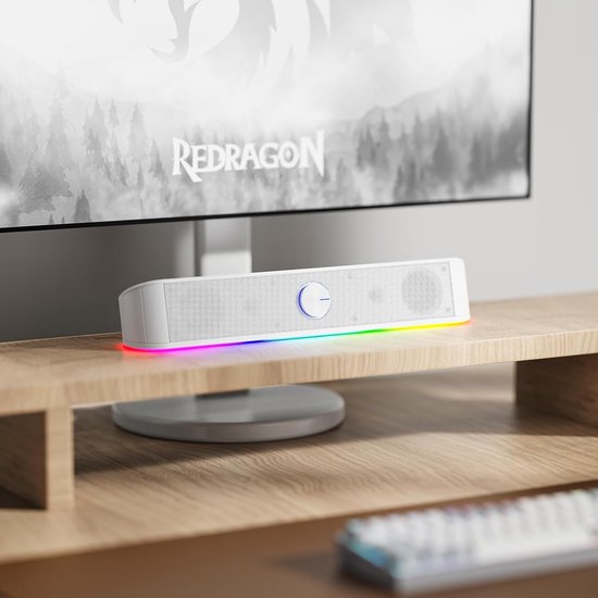 Desktop Soundbar - Computerluidspreker - Muziek luisteren - Dynamische lichtbalk - 40 cm - Wit — afbeelding 4