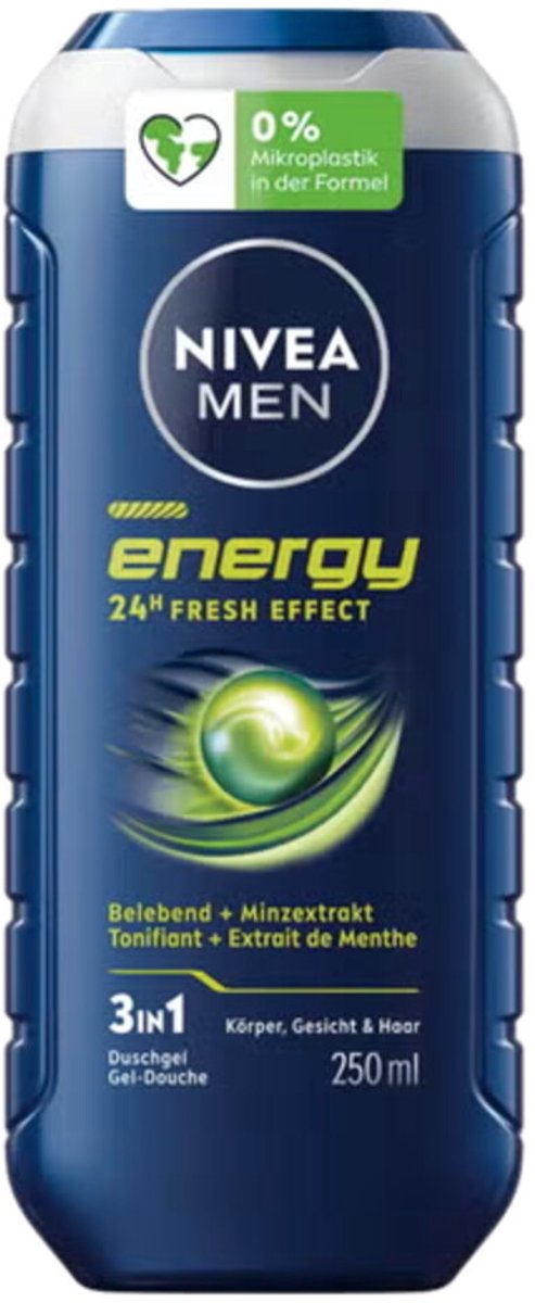 NIVEA Men Shampoo & Douchegel 3in1 Energy - 24 x 250 ml - Voordeelverpakking