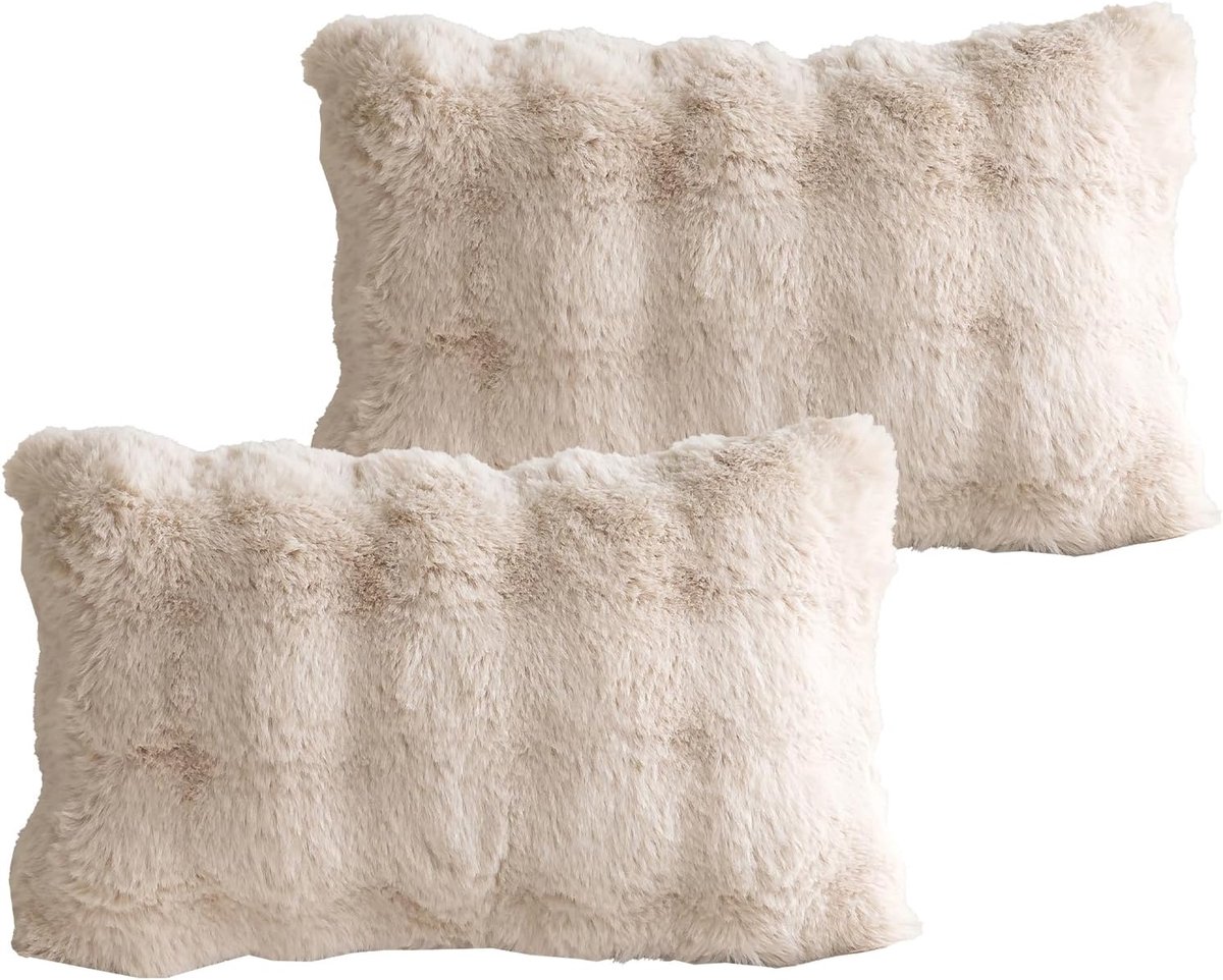 Plush Cushion Covers, Khaki, 30 x 50 cm, Modern Decorative Pillowcases for Bedroom and Living Room, Pack of 2 - ShopVlot
